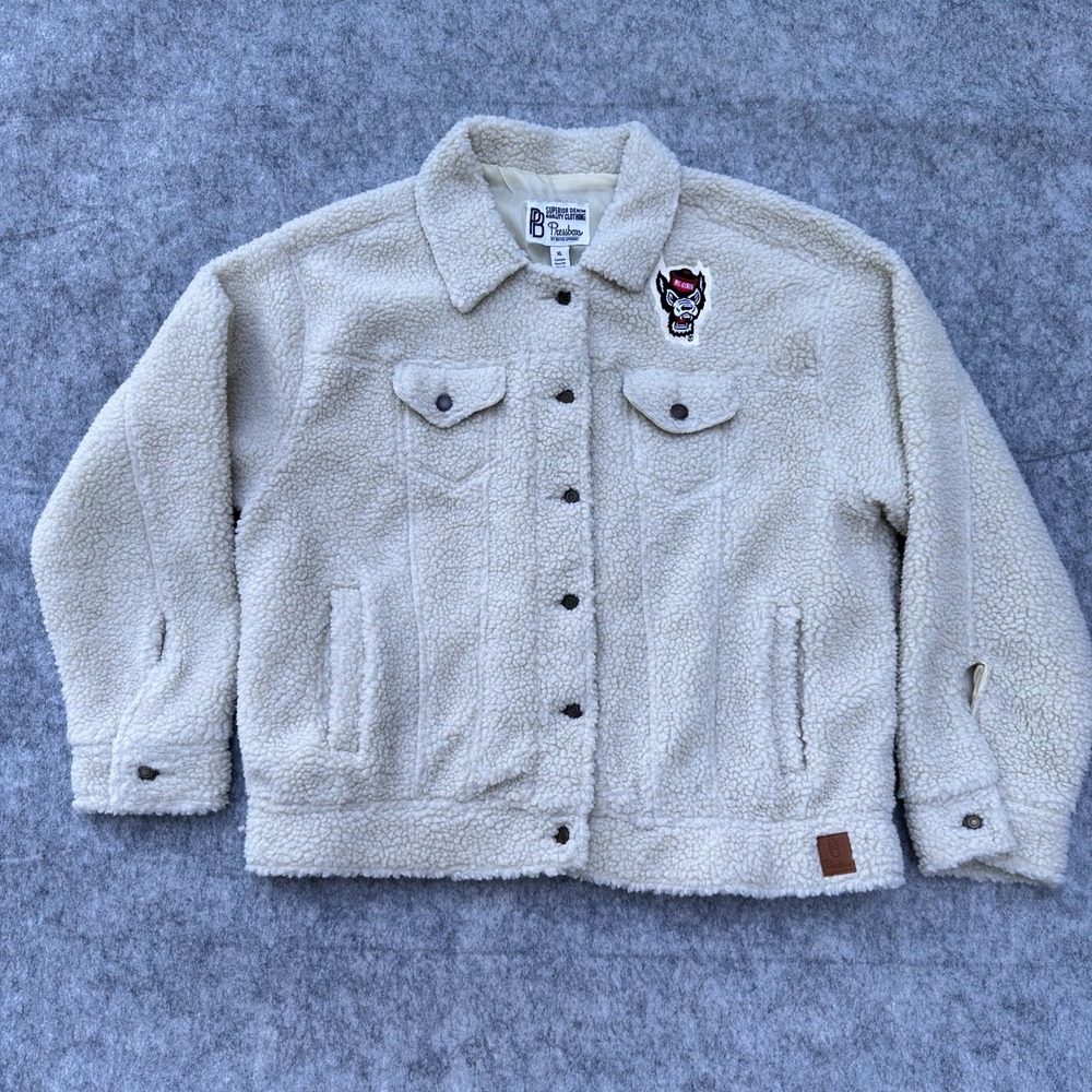Pressbox NC State Wolfpack Yeti Fuzz Sherpa Trucker Jacket Cream XL NEW - Picture 7 of 16
